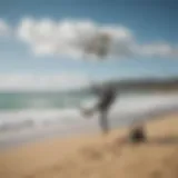 A kite pump set against a vibrant beach backdrop