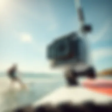 Close-up view of a GoPro mounted on a kiteboard