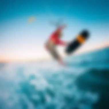 Wide angle shot of capturing stunning kiteboarding action