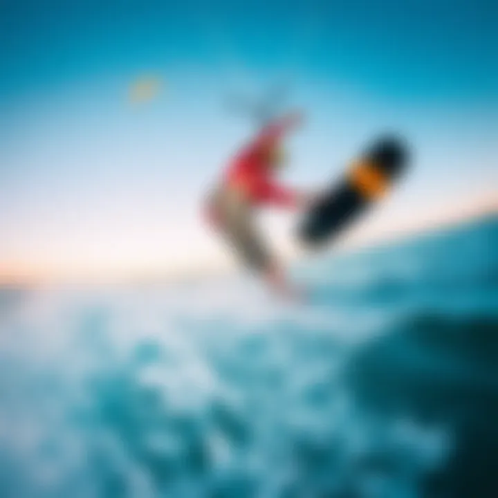 Wide angle shot of capturing stunning kiteboarding action