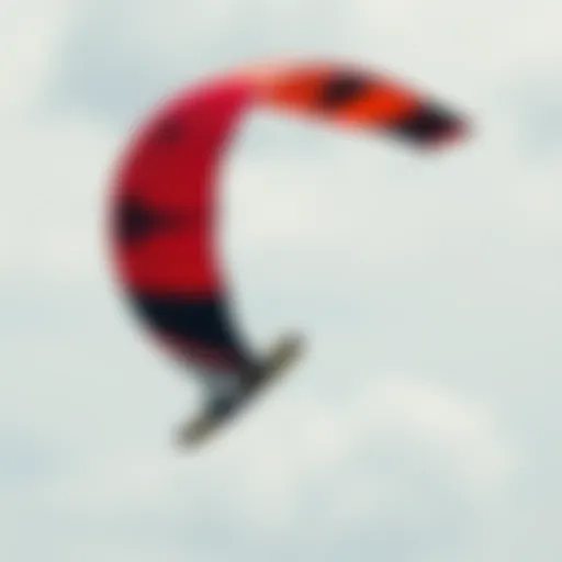 Dynamic Kite in Flight A vibrant kite soaring through the sky during a kiteboarding session
