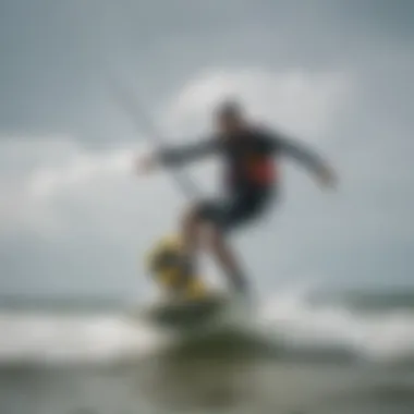 Kiteboarder navigating the waves under varying weather conditions