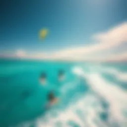 A breathtaking view of kiteboarders gliding over the turquoise waters of Playa del Carmen.