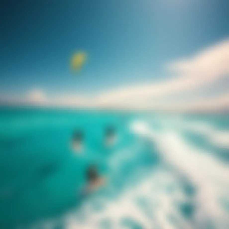 A breathtaking view of kiteboarders gliding over the turquoise waters of Playa del Carmen.