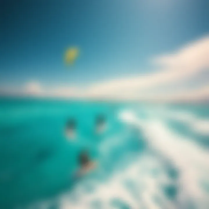 Kiteboarders in Action Over Turquoise Waters A breathtaking view of kiteboarders gliding over the turquoise waters of Playa del Carmen.