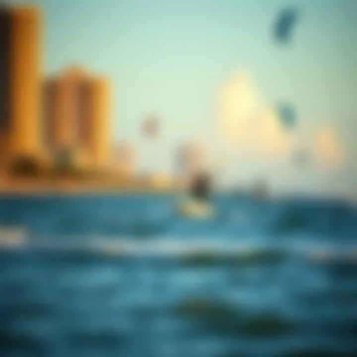 Stunning Corpus Christi Kiteboarding Scene Scenic view of Corpus Christi beach with kiteboarders