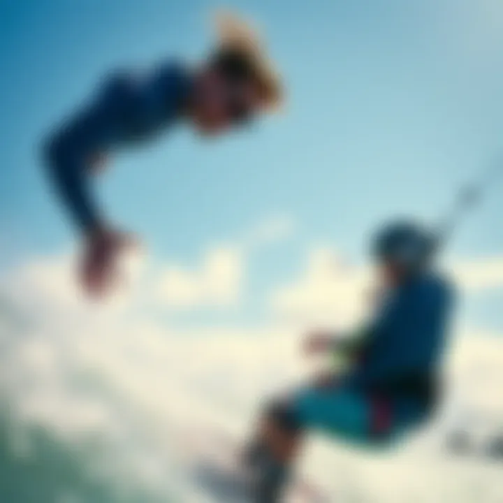 Instructor guiding a student in kiteboarding