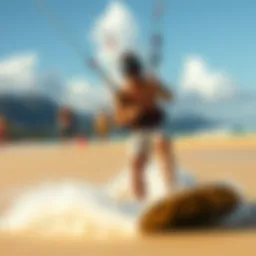 Kiteboarding lesson in action at a picturesque beach