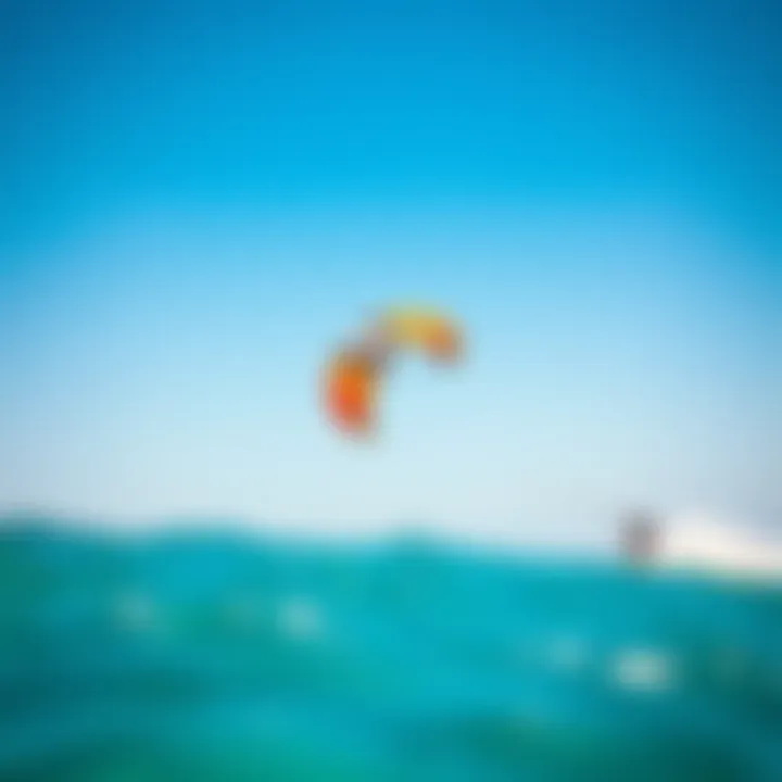 A vibrant kite soaring in the clear blue sky