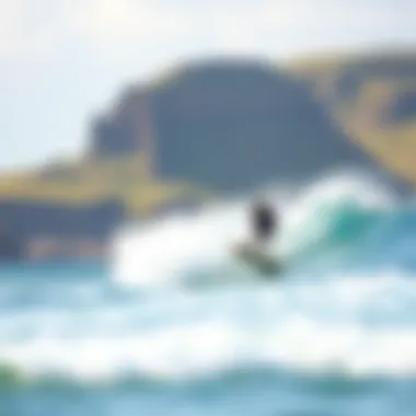 A scenic kiteboarding location with waves