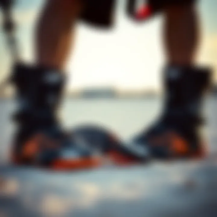 Essential Kiteboarding Gear with Split Toe Boots Kiteboarding equipment setup with split toe boots