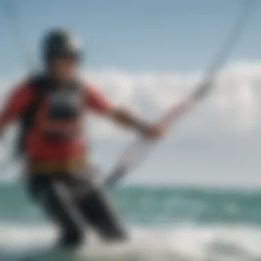 A kiteboarder demonstrating proper pumping techniques