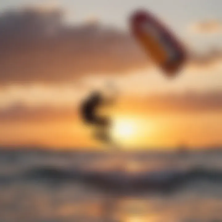 Vibrant sunset over a kiteboarding beach