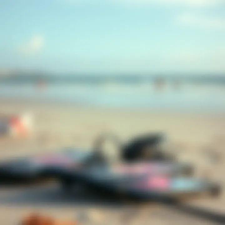 Kitefoiling equipment laid out on the beach