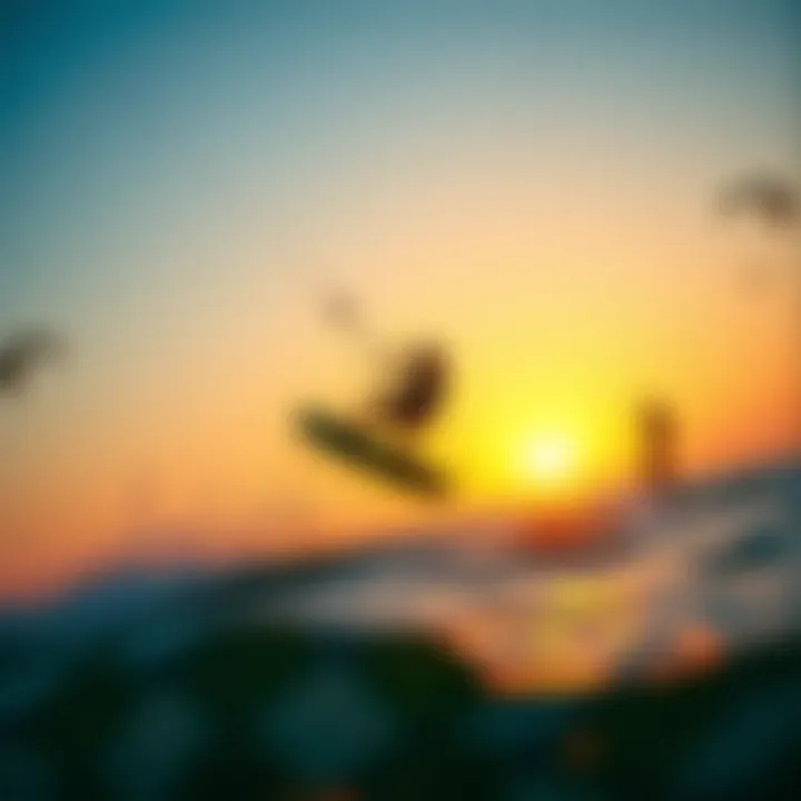 A stunning sunset view of kitefoiling in action