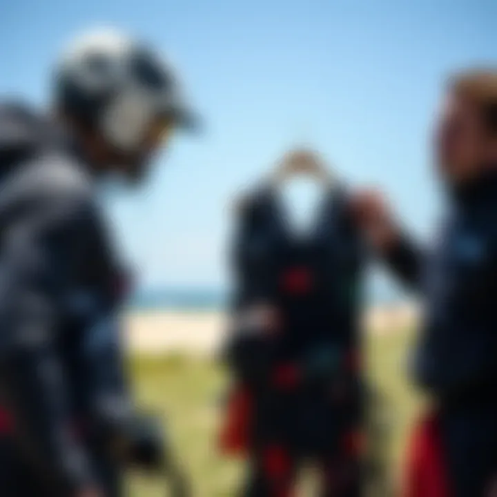 Choosing the Right Harness Person selecting a harness with a knowledgeable advisor