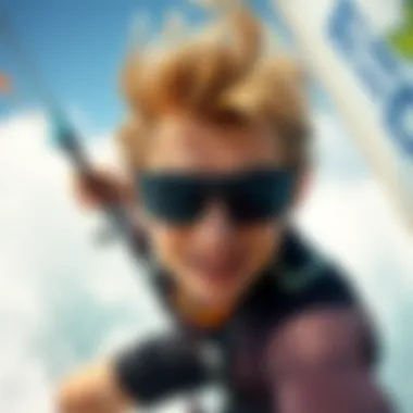 Kitesurfer wearing glasses while riding waves