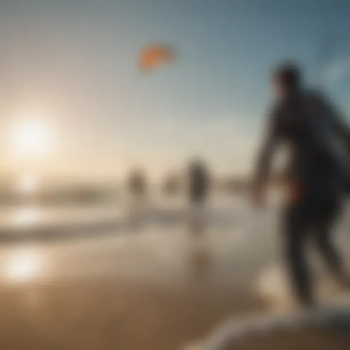 A group of kitesurfing enthusiasts sharing tips at the beach