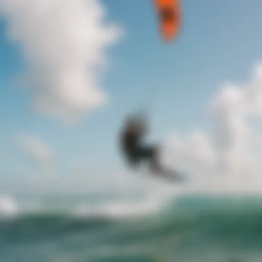 A vibrant kitesurfing scene at Miami Beach with colorful kites in the sky