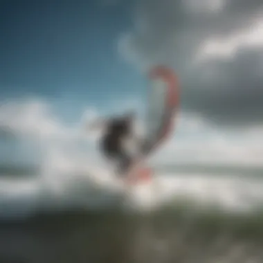 Kitesurfer navigating through challenging winds