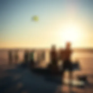 Kiteboarding Community Engagement A community of kiteboarders enjoying a sunny day at the beach