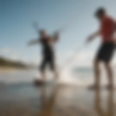 Kiteboarder using Liquid Force kite pump on the beach