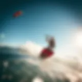 Dynamic action shot of kiteboarding with Liquid Force Trip 142