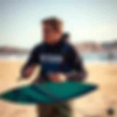 Kiteboarder Analyzing Local Wind Conditions A kiteboarder observing the wind conditions on the beach.