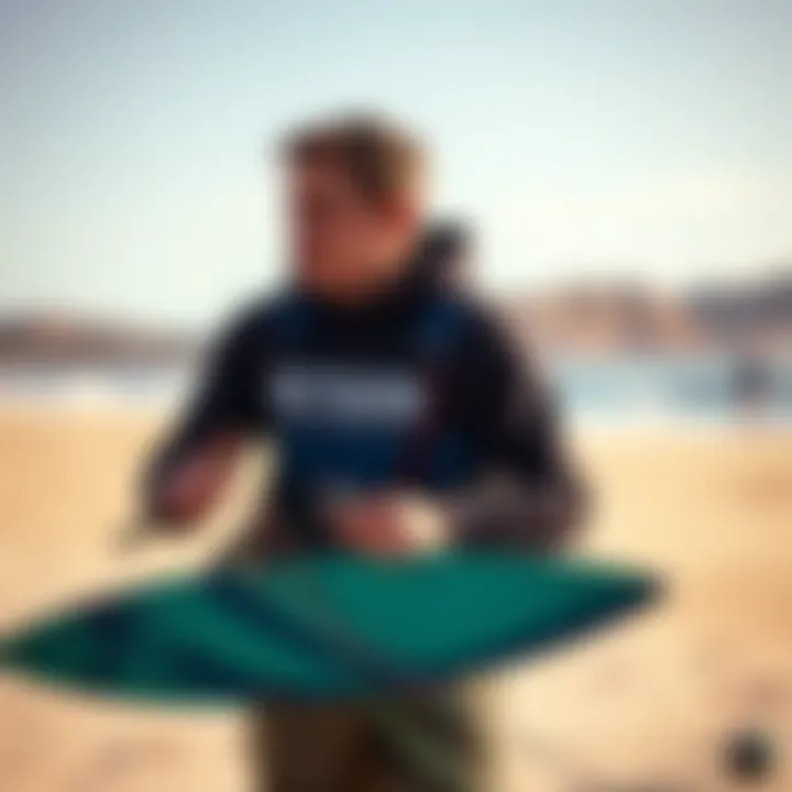 Kiteboarder Analyzing Local Wind Conditions A kiteboarder observing the wind conditions on the beach.