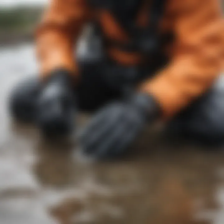 Close-up of the materials used in the dry suit