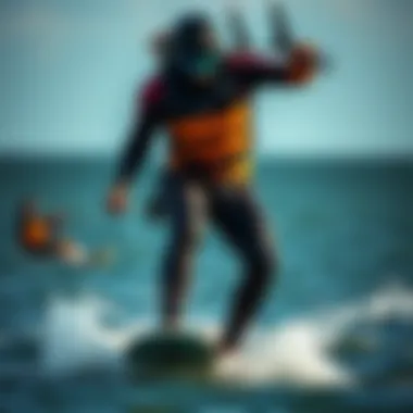 Kiteboarder wearing the Mustang Survival Hudson Dry Suit in action on the water