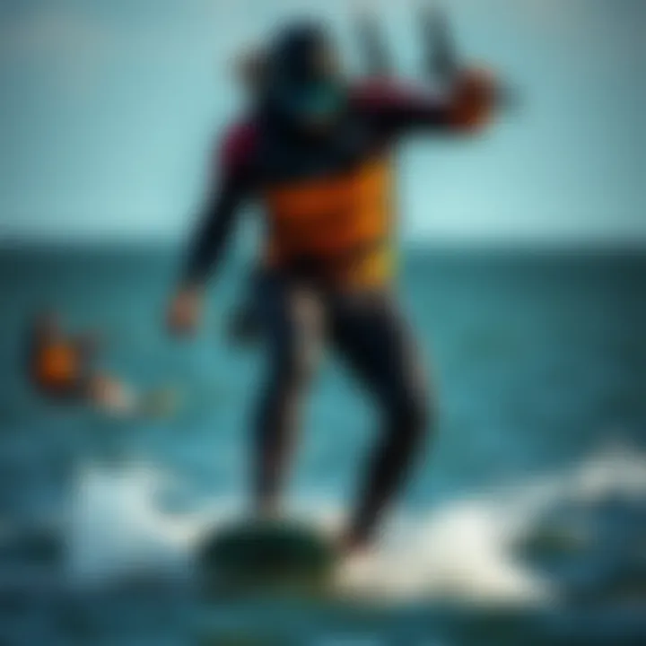 Kiteboarder wearing the Mustang Survival Hudson Dry Suit in action on the water