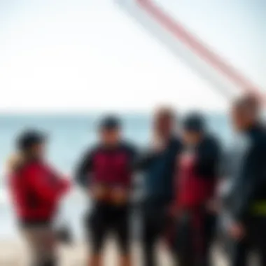 Community Discussion on the Mystic Foil Impact Vest Group of kiteboarding enthusiasts discussing the significance of the Mystic Foil Impact Vest