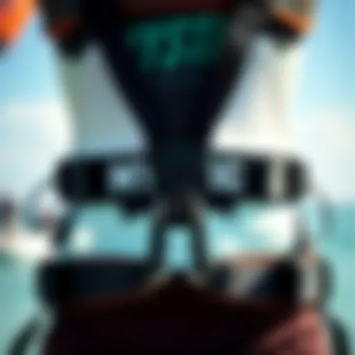 Close-up view of the Mystic kitesurfing harness showcasing its intricate design.