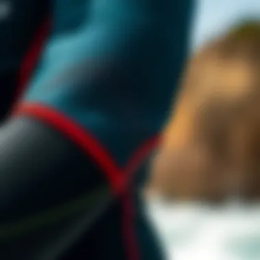Wetsuit Features and Stitching Close-Up Detailed view of Mystic wetsuit features and stitching