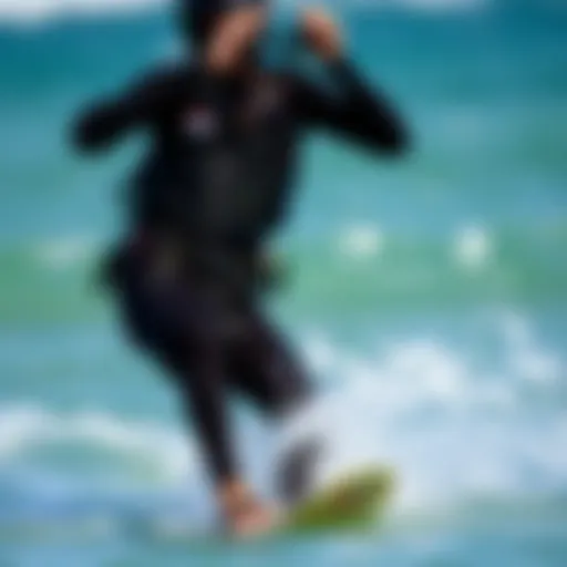 Kiteboarder testing wetsuit flexibility in the water