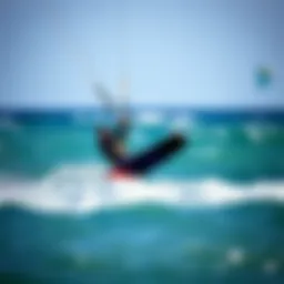 Dynamic kitesurfing action on the waves
