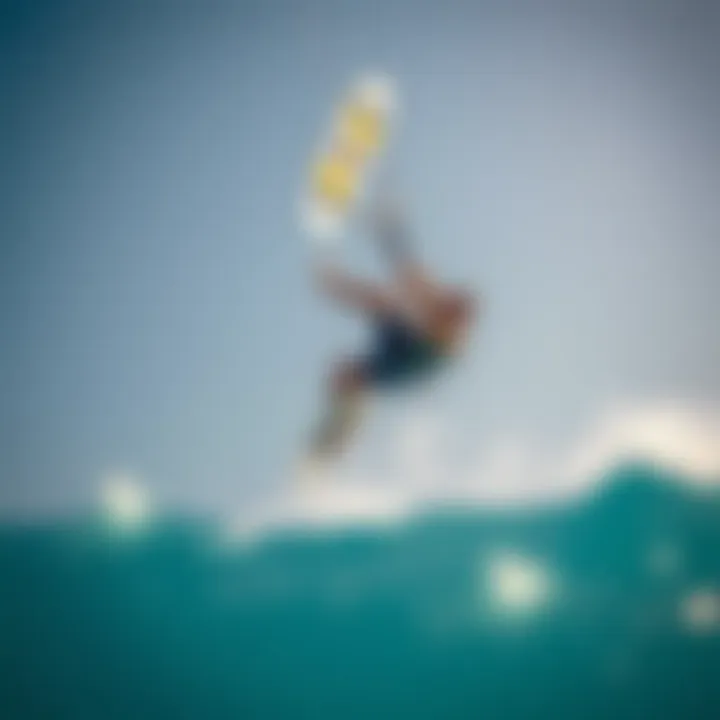 Dynamic Aerial Performance with the Naish Slash Rider performing an aerial trick on the Naish Slash kiteboard in dynamic setting.