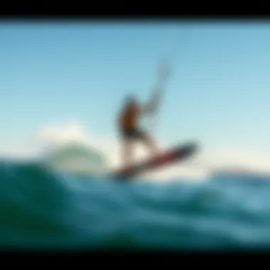 Rider Maneuvering Naish Wing Board A rider skillfully maneuvering a Naish wing board on water during an exciting session