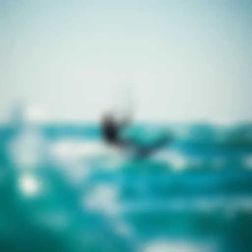 Kitesurfing Adventure A kitesurfer navigating through waves under a clear sky