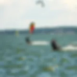 Scenic view of the Chesapeake Bay with kiteboarders in action