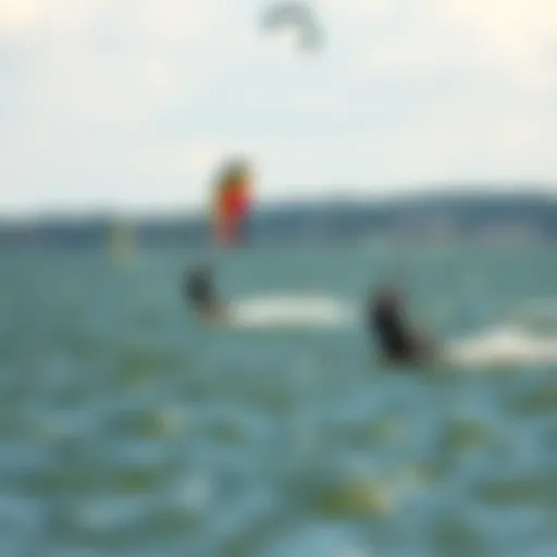 Scenic view of the Chesapeake Bay with kiteboarders in action