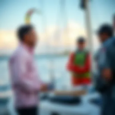 Local meteorologist discussing weather forecasts with kiteboarding enthusiasts