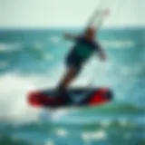 Dynamic view of kiteboarding in action