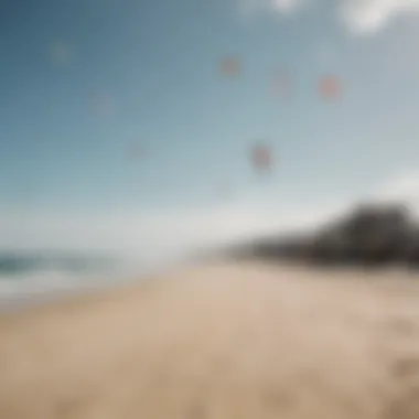 A beautiful beach scene with kites in the air