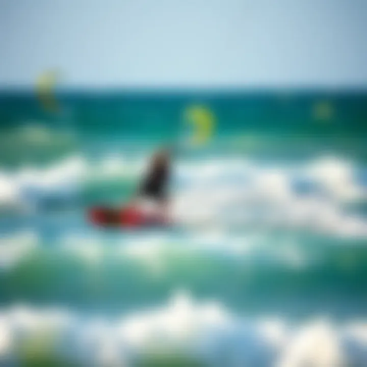 Dynamic kite surfing action on the waves