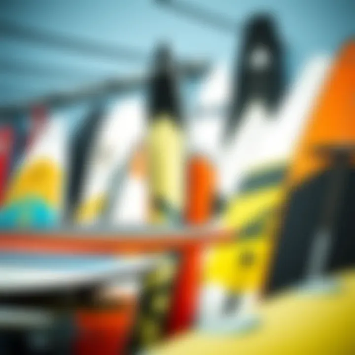 A diverse range of kite surfboards displayed for sale