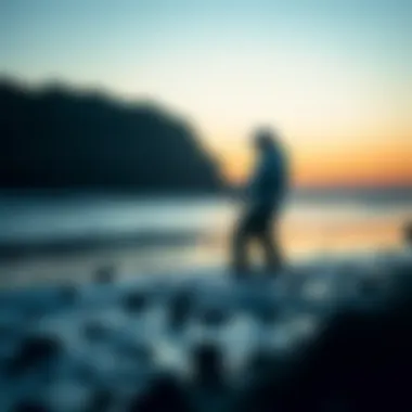 Fishing at Low Tide in Bodega Bay An angler casting a line during low tide, highlighting the fishing opportunities available in Bodega Bay.