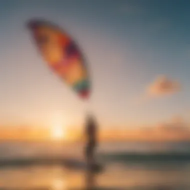 Vibrant sunset illuminating kite surfers on Miami Beach