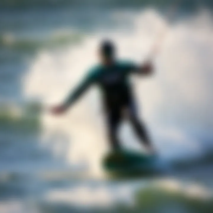 Kiteboarder in action wearing an Ocean Rodeo drysuit in challenging conditions